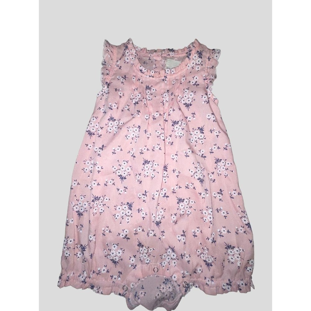 Vignette Romper Bubble Suit Pink Flowers Floral 65% rayon 35% poly size 18/24M